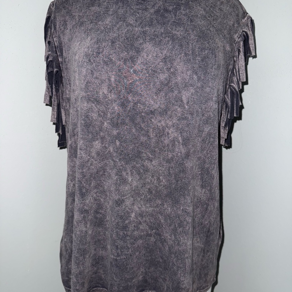 Fringe Sleeve Gray Top